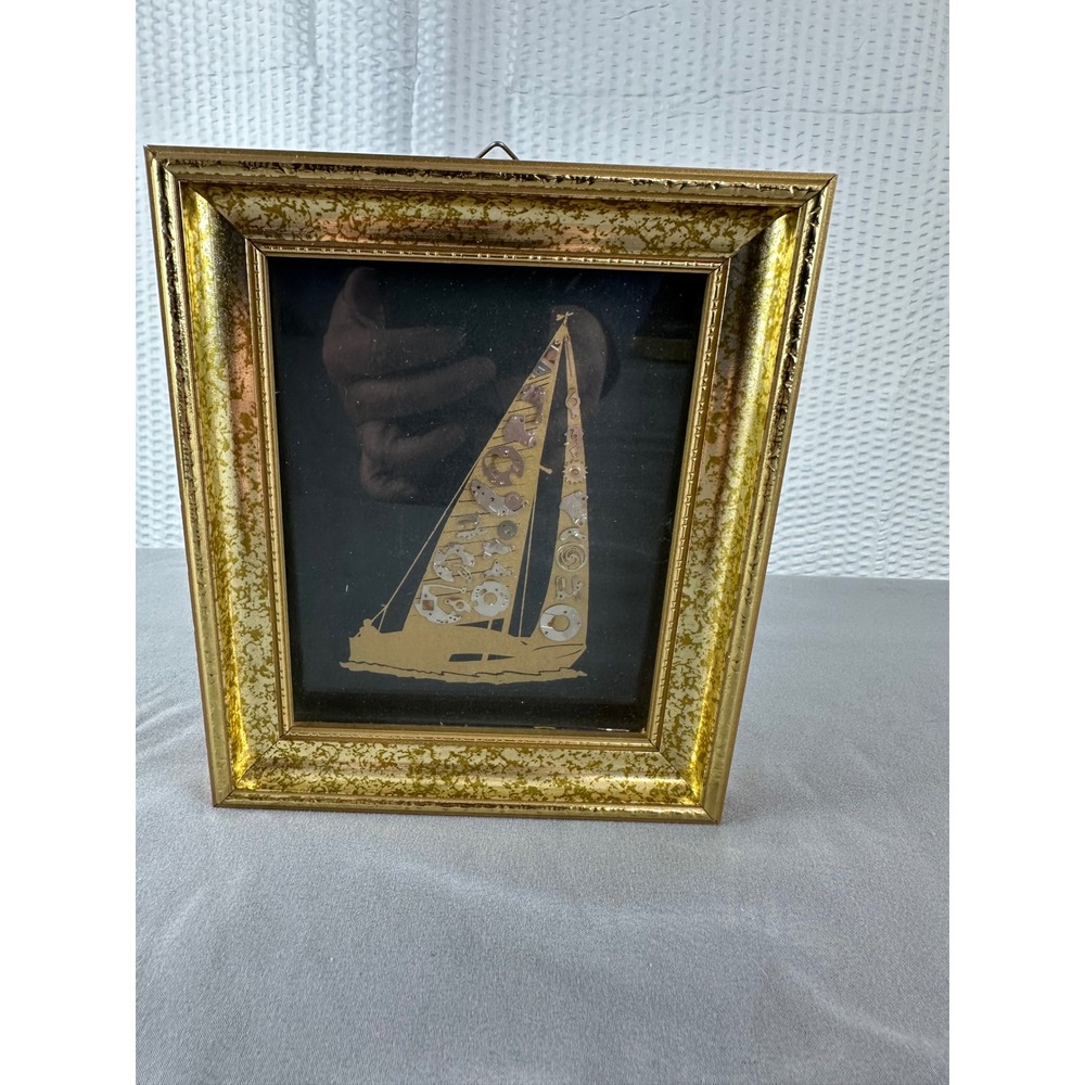 Vintage Steampunk Sailboat‎ Art Watch Parts Nautical Framed 7x6